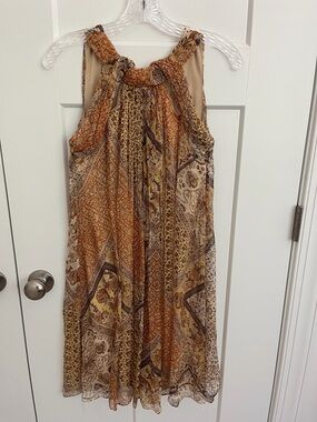 Worth Petite 100% Silk Patchwork Paisley Boho Dress Size 6 Sleeveless Earthy